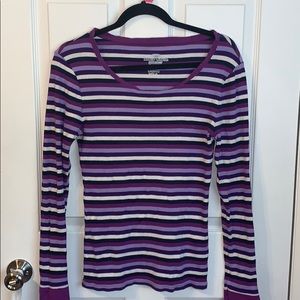 Purple, black, and white striped long sleeve